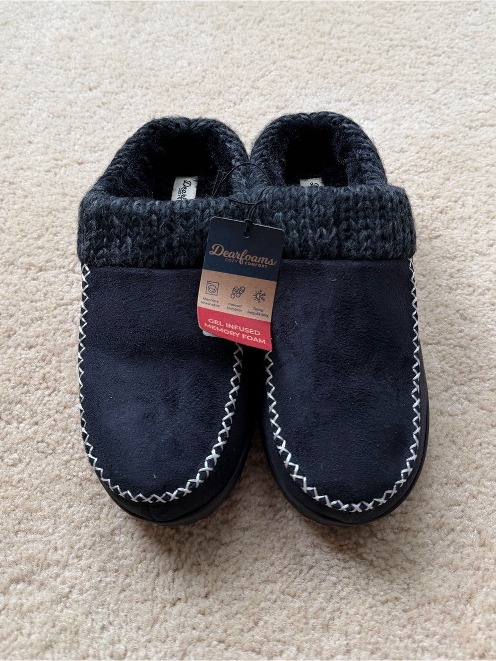 NWT Dearfoams Women’s Black Memory Foam Cozy Comfort Slippers - Size 9-10